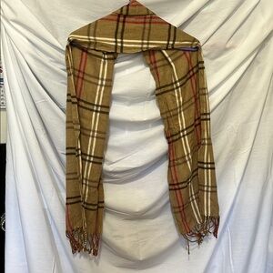 Cejon Brown and Red Plaid Scarf with Fringed Ends